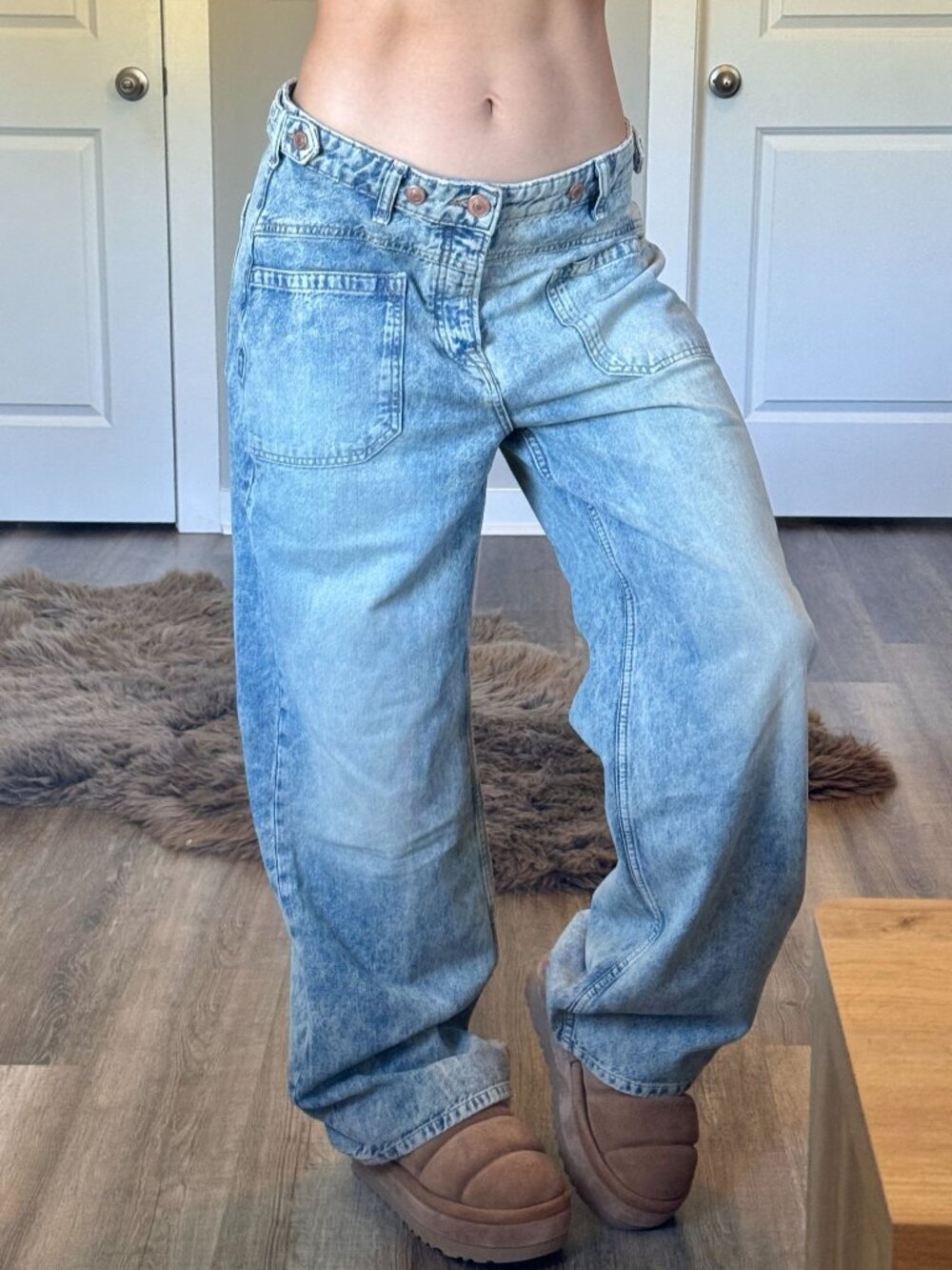 We The Free Palmer Cuffed Baggy Wide Leg Jeans Womens 28 Vintage Wash La La Land